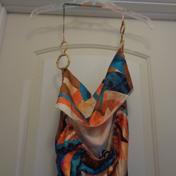 HOT GIRL PRETTYLITTLETHING NWT MAXI RUCHED SATINY COLORS W BAMBOO LOOPS 14 M - Picture 9 of 9